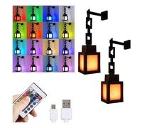 Veilleuse lanterne pixélisée - Lampe d'ambiance LED 16 couleurs avec télécommande et commande tactile, rechargeable par USB, fixation murale/de table for chambre, salle de jeux(2pcs)