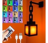 Veilleuse Lanterne Pixélisée, Lumière D'ambiance Led Rechargeable Par Usb 16 Couleurs Avec Télécommande, Interrupteur Tactile, Lampe Murale Pour Salle De Jeux, Chambre à Coucher, Décoration De Garçon