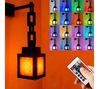 Veilleuse lanterne pixélisée, lumière d'ambiance LED rechargeable par USB 16 couleurs, interrupteur tactile et télécommande, support mural pour chambre à coucher, salle de jeux, décoration garçon homm