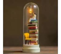 Veilleuse lectrice pour lire tard la nuit, petite statue de bibliothèque pour décoration de bureau, joli dôme décoratif cadeau pour les amateurs de livres et ambiance de chambre