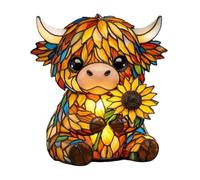 Veilleuse LED 3D multi-usages en forme de tournesol, vache des Highlands, lampe de table USB, fabriquée à la main, veilleuse en verre teinté pour décoration de salon et de bureau