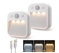 Veilleuse LED avec Détecteur de Mouvement, Lot de 2 Lumières de Placard Dimmable avec Fonction de Minuterie, Éclairage d'Escalier, 3 Température de Couleur, 3000/4500/6000K, Lumière de Couloir