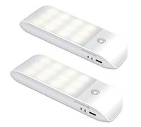 Veilleuse LED Rechargeable, [Lot de 2] Veilleuse Automatique avec Détecteur de Mouvement, AUTO/ON/OFF, Lampe de Placard avec Bande Magnétique pour Armoire, Couloir, Escalier, Cuisine, Blanc Chaud