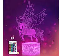 Veilleuse licorne à illusion 3D avec 16 modes de changement de couleur et télécommande, décoration de chevet magique - Cadeau d'anniversaire pour filles, garçons, tout-petits