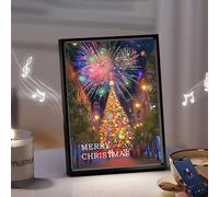 Veilleuse lumineuse avec cadre photo et haut-parleurs, peintures lumineuses avec arbre de Noël et feux d'artifice, lampe d'ambiance LED à chargement USB pour la maison, la chambre, les cadres d'art