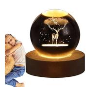 Veilleuse lumineuse en forme de boule de cristal, veilleuse en forme de cerf gravée, boule de cristal illuminée avec figurine de cerf pour éclairage d'ambiance