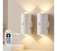 Veilleuse Magnétique, Applique Murale Intérieure,2 Pièces 16 Couleurs | Veilleuse Detecteur de Mouvement Rechargeable Lampe Appliques Murales