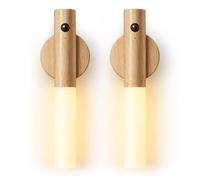 Veilleuse magnétique sans fil avec détecteur de mouvement, lampes murales rechargeables, lampe de poche murale pour chambre à coucher, escalier, chambre d'enfant et plus encore (bois de frêne blanc)