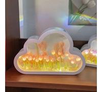 Veilleuse Miroir Tulipe Nuage, Miroir Veilleuse, Lampe De Table Tulipe LED, Lampe De Table De Chambre à Coucher De Fleur De Simulation, Ornements De Bureau De Chevet De Salon, Pink