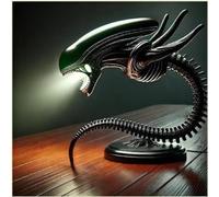 Veilleuse Monstre de l'espace, Lampe de Table en résine 3D, décoration d'intérieur LED Science-Fiction, Cadeau personnalisé Fait Main pour Halloween(Black B)