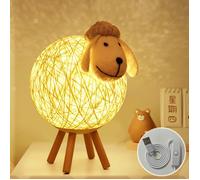 Veilleuse - Mouton Lampe de Chevet en Rotin - Lumière Blanche Chaude - Chambre Bébé - Cadeau