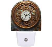 Veilleuse murale rustique à LED avec horloge steampunk, détecteur crépusculaire, pour chambre à coucher.