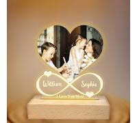 Veilleuse personnalisée avec photo de coeur à l'infini, Lampe de chevet personnalisée en forme de coeur à l'infini Cadeau personnalisé pour la fête des mères de la part de la fille et du fils Cadeau