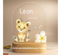 Veilleuse Personnalisée avec Prénom & Date - Lampe de Chevet LED pour Bébé, Cadeau Naissance pour Enfant, Nouveau-né, Garçon, Fille - Idéal pour Anniversaire, Noël, Baptême