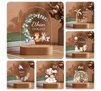 Veilleuse personnalisée pour bébé, nom et date personnalisés, lampe en acrylique avec base en bois, décoration de chambre d'enfant, cadeau de naissance ou d'anniversaire 7 Colors Light