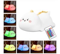 Veilleuse POKKY Clever Dino en silicone multicolore avec batterie rechargeable.