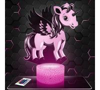 Veilleuse pour enfants Licorne Ailee decoration chambre d'enfant. Idée cadeau noel fille 4, 5, 6, 7, 8, 9, 10 ans. Lampe de chevet Licorne Ailee Ponney Cheval Feérique