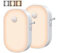 Veilleuse Prise Electrique[Lot de 2], Chaud/Blanc/Mixte Veilleuse Detecteur de Mouvement Dimmable, Veilleuse Enfant LED(On/Auto/Off) à Capteur Crépusculaire pour Chambre,Cuisine,Escalier,Armoire,Salon
