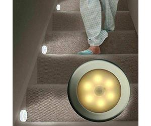 Veilleuse Riloer, 6 LED sous la lumière du meuble, applique murale à capteur de mouvement sans fil PIR pour jardin, cour, allée, porche, bibliothèque, vitrine, placard, coque blanche, lumière chaude