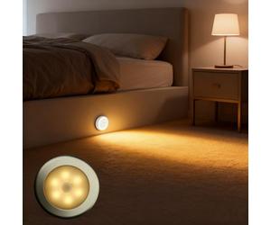 Veilleuse Riloer, 6 LED sous la lumière du meuble, applique murale à capteur de mouvement sans fil PIR pour jardin, cour, allée, porche, bibliothèque, vitrine, placard, coque argentée, lumière chaude