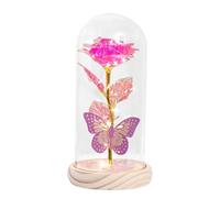 Veilleuse rose éternelle élégante en verre décor fleurs papillon décor romantique cadeau pour la famille et les amis parfait pour la fête des mères, un anniversaire et un anniversaire de mariage pour