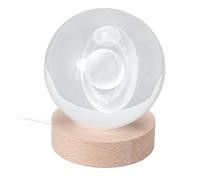 Veilleuse Saturn, Boule de Cristal 3D 8 cm Lumineuse Sculptée Intérieure Veilleuse, Base de 7 cm en Bois Prise Directe Interface USB Lumière de Lune de Table(Lumière colorée)