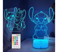 Veilleuse Stitch - Lampe LED 3D télécommande intelligente Anime 16 couleurs,avec 2 personnages interchangeables, Minuterie,Cadeau fans Stitch,décoration chambre enfants,Cadeaux de Noël d'anniversaire