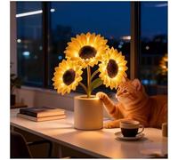 Veilleuse Tournesol, Lampe De Table à Fleurs Artificielles à Intensité Variable Avec Port De Chargement USB, Lampe De Bureau Rechargeable, Cadeau Pour L'anniversaire D'une Femme Ou La Fête Des Mères