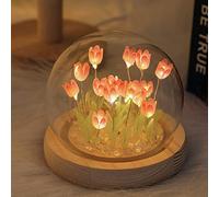 Veilleuse Tulipe Bricolage, Lampe Faite à la Main, Fleur Lumière Simulation pour Chambre, Lampe de Table Chevet Sommeil pour Femme Mariage (Rose)