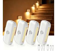 Veilleuses avec Détecteur de Mouvement [Lot de 4], Rechargeable Lampe Nuit et 5 Niveaux Luminosité, 3 Modes(Auto/Off/Night), Veilleuses Enfant pour Chambre, Escalier, Couloir, 2700K Blanc Chaud