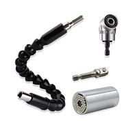 VEINARDYL Lot de 3 clés à douille universelles 7-19 mm, adaptateur de poignée, tournevis à angle droit à 105 degrés, tige hexagonale de 6,35 mm, embout d'extension flexible de 30 cm