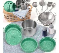 Veitch fairytales Dinette Enfant Ustensile et Accessoire Cuisine Enfant Jouet Ensemble de Casserole en Métal Coloré Cadeau 3 4 5 6 7 8 Ans (Nouveau Vert)