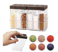 Veiteibe Bocaux 6 Pot a Epices, Boîtes à Épices Transparent, Boîte d'assaisonnement Transparent avec Boîte de Rangement,Ensemble de Pots à épices,pour Rangement de Condiments,sel,Sucre