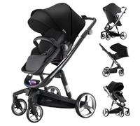 Veitoalioy Électrique Intelligent Poussette Livré avec roues PU, Haute vue Poussette Bebe Pliante, Système De Voyage Pour Bébé, Poussette Poussant Avant Et Arrière En aluminium (WL8 Black-1)