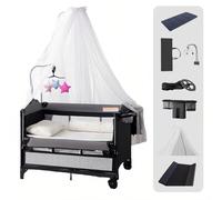 Veitoalioy Lit Cododo Bebe, Lit de Voyage Bébé Pliable Multifonctionnel Berceau Co-Sommeil, Pliable Bebe avec Matelas, Équipé moustiquaires de Luxe et Roues Mobiles (6602 Black)