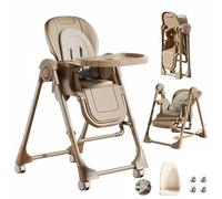 Veitoalioy Mode Repas 2 en 1 et mode Swing, Chaise Haute pour Bébé Chaise de Salle à Manger, Avec Doubles Plateaux et Roulettes Amovibles, Multifonctionnelle Pliable Convertible (8121 Khaki)