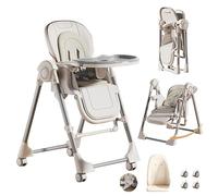 Veitoalioy Mode Repas 2 en 1 et mode Swing, Chaise Haute pour Bébé Chaise de Salle à Manger, Avec Doubles Plateaux et Roulettes Amovibles, Multifonctionnelle Pliable Convertible (8121 White)