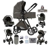 Veitoalioy Poussette 3 en 1, Haute vue Poussette Bebe Pliante, Poussant Avant Et Arrière En aluminium, Système De Voyage Pour Bébé (V9 Deep Grey)