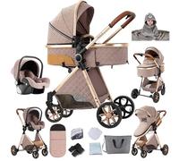 Veitoalioy Poussette 3 en 1, Haute vue Poussette Bebe Pliante, Poussant Avant Et Arrière En aluminium, Système De Voyage Pour Bébé (V9 Khaki)