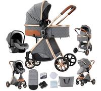 Veitoalioy Poussette 3 en 1, Haute vue Poussette Bebe Pliante, Poussette Poussant Avant Et Arrière En aluminium, Système De Voyage Pour Bébé (V9 Grey)