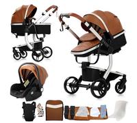 Veitoalioy Poussette combinée 3 en 1 en cuir synthétique - Poussette combinée confortable 3 en 1 - Kit complet - Aluminium haute paysage - Poussette pliable (518 kaki)