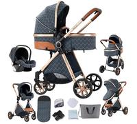 Veitoalioy Poussette combinée 3 en 1, multifonctionnelle, confortable 3 en 1, ensemble complet, en aluminium, haute paysage, pliable, (V9 bleu)