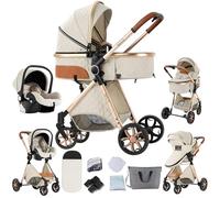 Veitoalioy Poussette combinée 3 en 1, multifonctionnelle, confortable 3 en 1, ensemble complet, en aluminium, haute paysage, pliable, (V9 blanc crème)