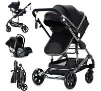 Veitoalioy Poussette combinée 3 en 1, multifonctionnelle, confortable 3 en 1, kit complet, en aluminium, haute paysage, pliable, ensemble (739 noir)