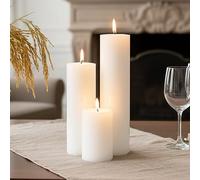 Veiuwa Lot de 3 bougies piliers blanches en vrac, 5 x 7,6 cm, 5 x 15,2 cm, 5 x 20,3 cm, sans goutte, sans fumée, pour centres de table de mariage, décoration d'intérieur, église, ambiance romantique
