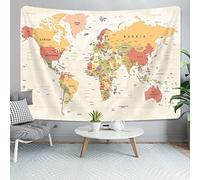VeiVian Tapisserie carte du monde, carte du monde topographie vintage, affiches éducatives pour étudiant, dortoir, art mural, carte de voyage géographique pour chambre à coucher, salon, 152,4 x 101,6