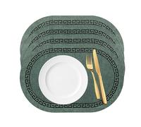 VEIZIBEE Set de Table Simili Cuir Dessous de Table Lot de 4 Set de Table Lavable Anti Tache Napperon Ovale Antidérapant Imprimé Rétro pour Table à Manger Cuisine (Vert-TY)