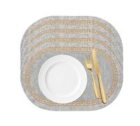 VEIZIBEE Set de Table Simili Cuir Dessous de Table Lot de 4 Set de Table Lavable Anti Tache Napperon Ovale Antidérapant Imprimé Rétro pour Table à Manger Cuisine (Gris-TY)