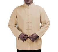 vejtmcc Hommes Lin Manteaux Chine Fait Main Kung Fu Tai Chi Coton Veste, Wushu Classique Tangzhuang Style Manches Longues Veste, Formation Uniforme Printemps Loisirs Vêtements M-5XL, kaki, XL