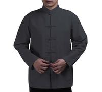 vejtmcc Hommes Lin Manteaux Chine Fait Main Kung Fu Tai Chi Coton Veste, Wushu Classique Tangzhuang Style Manches Longues Veste, Formation Uniforme Printemps Loisirs Vêtements M-5XL, Noir , XXL